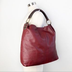 Lucky Brand | Red Leather Whipstitch Hobo Bag